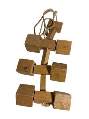 Wooden Cube String Puzzle Toy Natural Wood Educational Brain Teaser